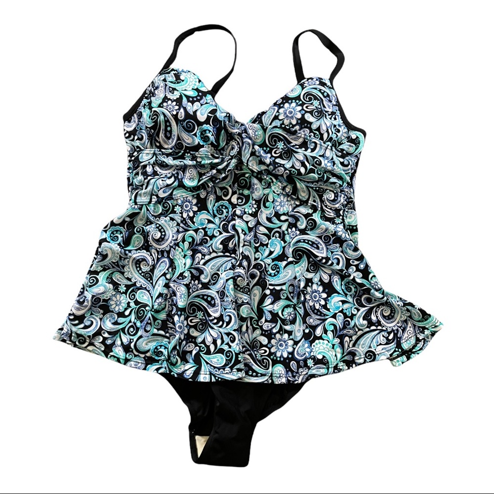 Fit 4U Swimwear Swing Tankini One Piece Swimsuit 10 Paisley Floral Underwire